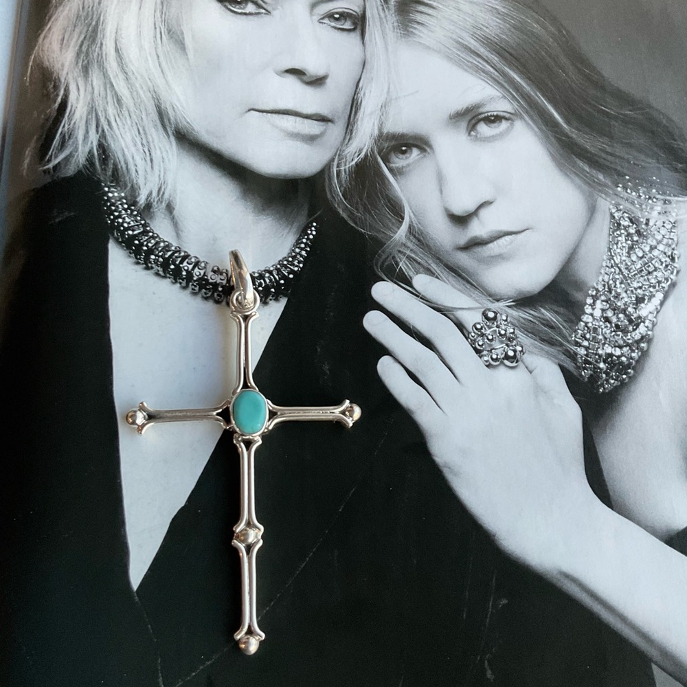 Taxco Silver Cross Necklace with Turquoise Center Stone - Picture 5 of 13